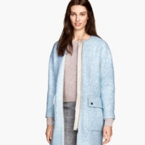 𝅺H&M Light Blue & White Wool Zipper Front Flat Pockets Minimalist Boucle Size 4 - Picture 1 of 14